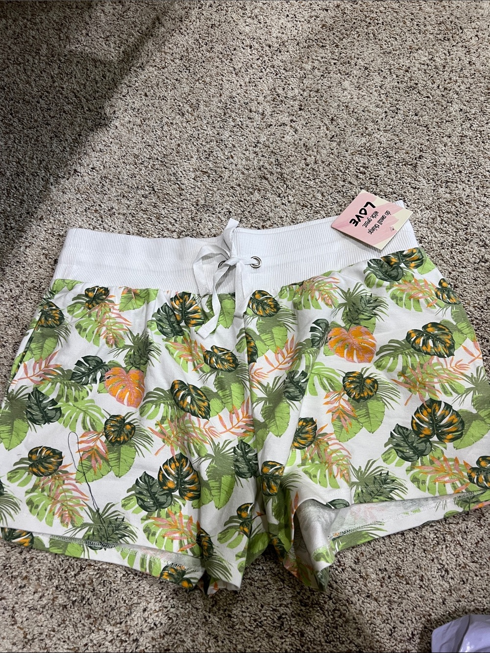 Tropical Print White Pull-On Athletic Shorts
